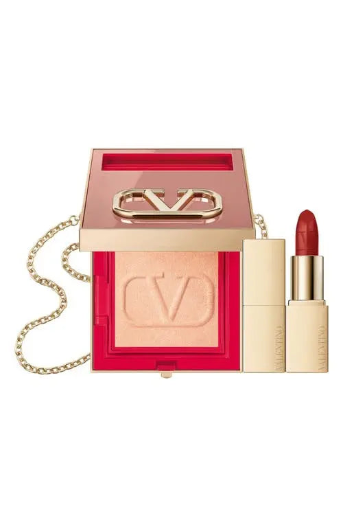 Valentino Go-Clutch Highlighter Nude Edition & Rosso Valentino Mini Lipstick Set